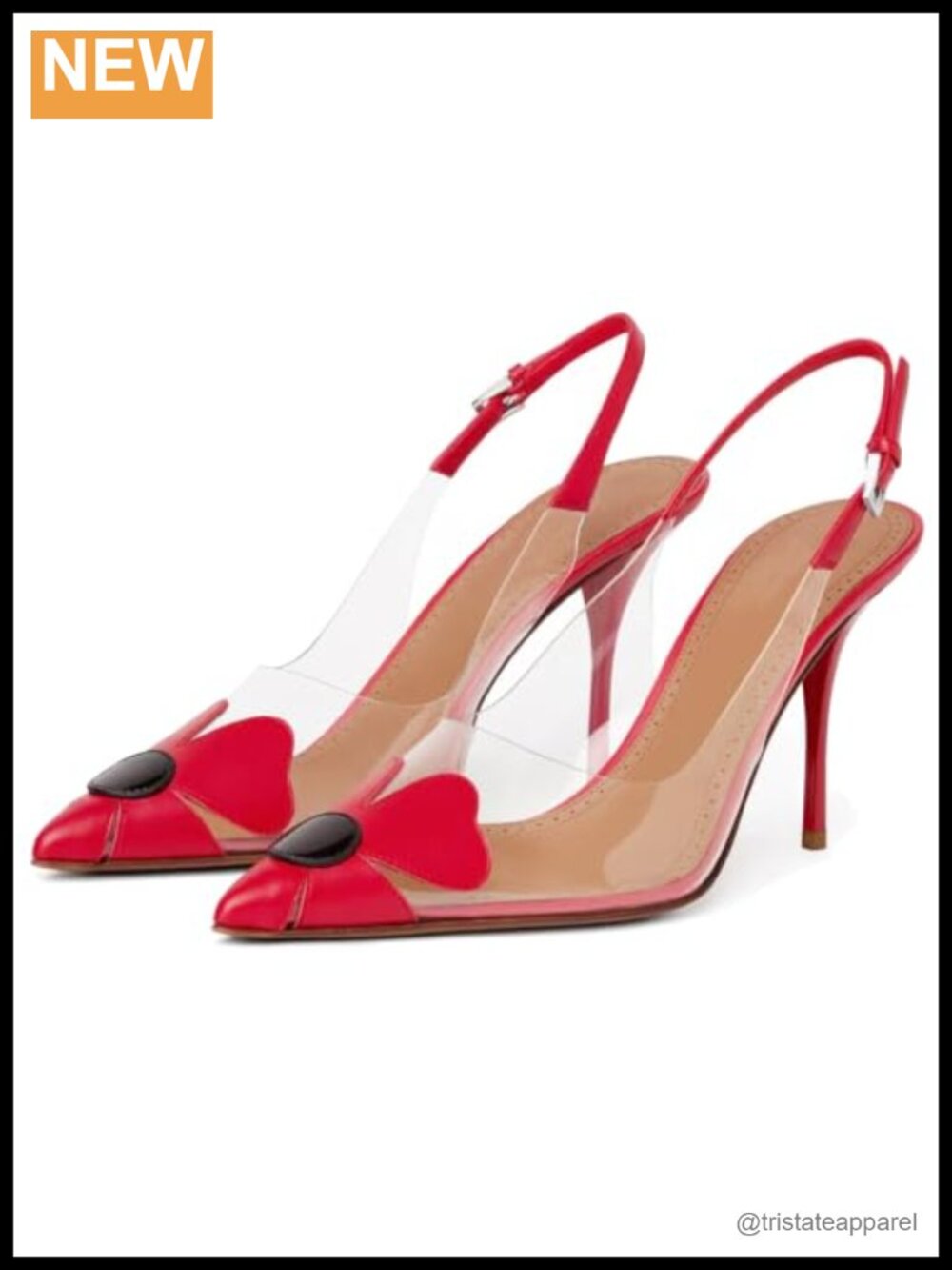 Floral Slingback Stiletto Heels Pointed Toe PVC Sandals